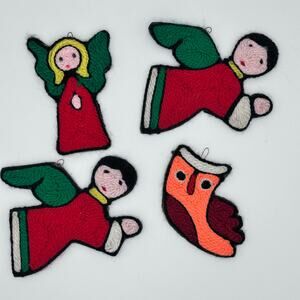 Huichol Indian Yarn Christmas Ornaments Angels and Owl Soft Ornaments Mexico
